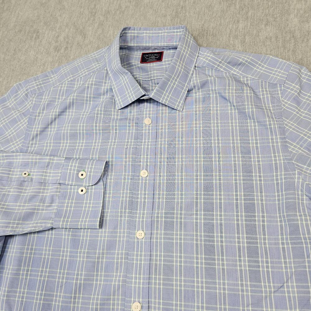 UNTUCKit Shirt Mens Large Blue Plaid Slim Fit Wrinkle Free Button Down Casual